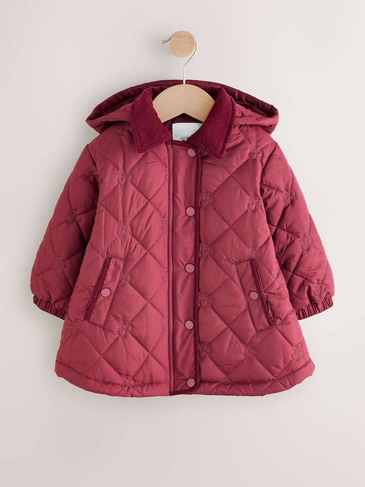 Burgundy Red Shower Resistant Embroidered Coat With Collar (3mths-7yrs) - Image 1 of 5 Burgundy Red Shower Resistant Embroidered Coat With Collar (3mths-7yrs) - Image 1 of 5
