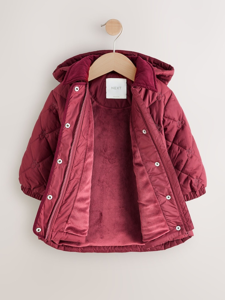 Burgundy Red Shower Resistant Embroidered Coat With Collar (3mths-7yrs) - Image 2 of 5 Burgundy Red Shower Resistant Embroidered Coat With Collar (3mths-7yrs) - Image 2 of 5