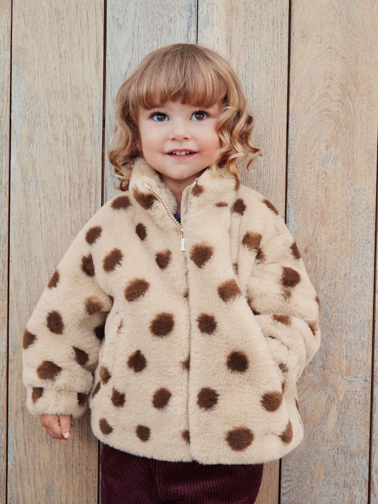 Brown/Cream Faux Fur Bomber Jacket (12mths-7yrs) - Image 1 of 9 Brown/Cream Faux Fur Bomber Jacket (12mths-7yrs) - Image 1 of 9