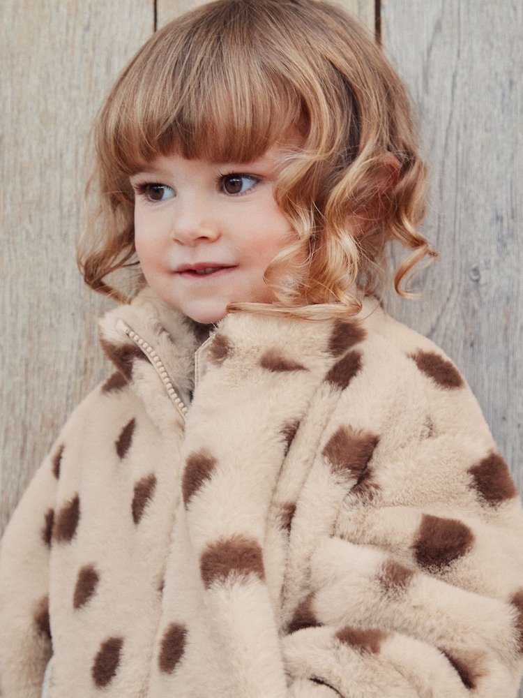 Brown/Cream Faux Fur Bomber Jacket (12mths-7yrs) - Image 2 of 9 Brown/Cream Faux Fur Bomber Jacket (12mths-7yrs) - Image 2 of 9