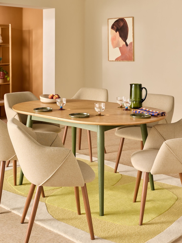 MADE.COM Oak and Green Legs Deauville 4 to 6 Seater Oval Extending Dining Table - Image 2 of 7