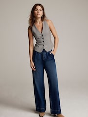 Mint Velvet Blue Pleat Front 100% Cotton Wide Jeans - Image 2 of 7