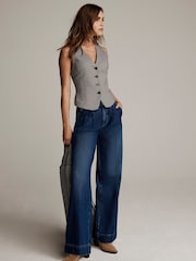 Mint Velvet Blue Pleat Front 100% Cotton Wide Jeans - Image 3 of 7