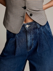 Mint Velvet Blue Pleat Front 100% Cotton Wide Jeans - Image 4 of 7