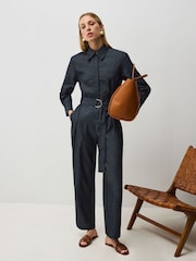 Vivere Blue Gabriel Denim Belted Long Sleeve Jumpsuit - Image 2 of 6