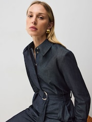 Vivere Blue Gabriel Denim Belted Long Sleeve Jumpsuit - Image 3 of 6