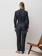 Vivere Blue Gabriel Denim Belted Long Sleeve Jumpsuit - Image 4 of 6