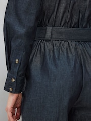 Vivere Blue Gabriel Denim Belted Long Sleeve Jumpsuit - Image 5 of 6