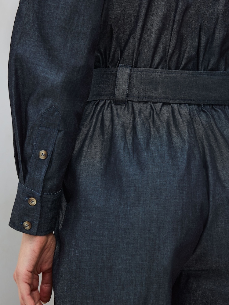 Vivere Blue Gabriel Denim Belted Long Sleeve Jumpsuit - Image 5 of 6