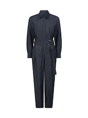 Vivere Blue Gabriel Denim Belted Long Sleeve Jumpsuit - Image 6 of 6