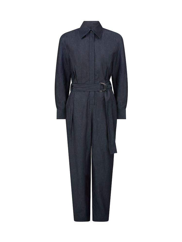 Vivere Blue Gabriel Denim Belted Long Sleeve Jumpsuit - Image 6 of 6