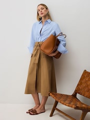 Vivere Natural Jolie Belted A-Line 100% Cotton Skirt - Image 1 of 4
