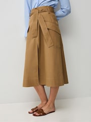 Vivere Natural Jolie Belted A-Line 100% Cotton Skirt - Image 2 of 4