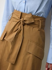 Vivere Natural Jolie Belted A-Line 100% Cotton Skirt - Image 3 of 4