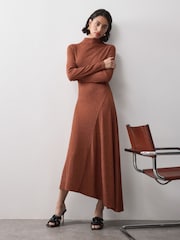 Vivere Orange Lisa Sparkle Long Sleeve Midi Dress - Image 1 of 5