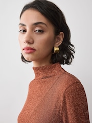 Vivere Orange Lisa Sparkle Long Sleeve Midi Dress - Image 3 of 5