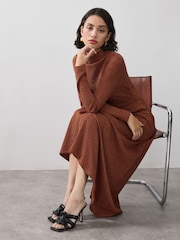 Vivere Orange Lisa Sparkle Long Sleeve Midi Dress - Image 4 of 5