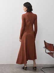 Vivere Orange Lisa Sparkle Long Sleeve Midi Dress - Image 5 of 5