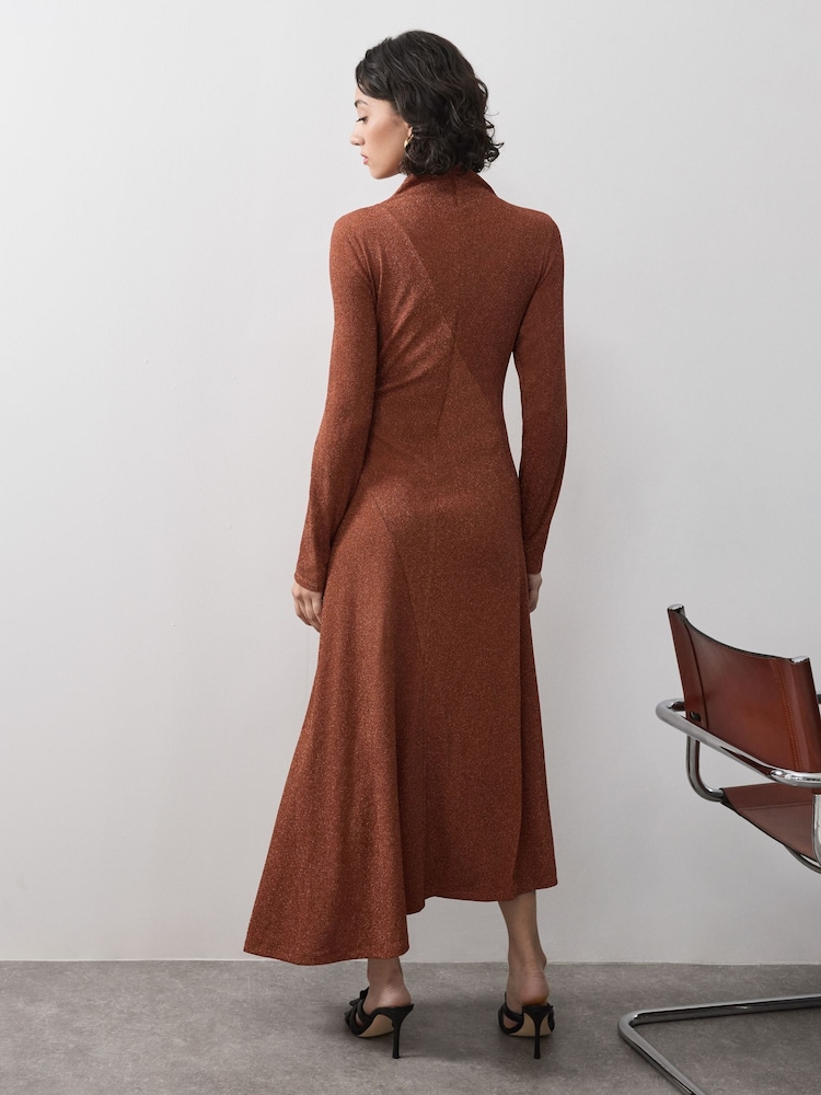 Vivere Orange Lisa Sparkle Long Sleeve Midi Dress - Image 5 of 5