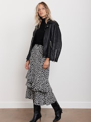 Mint Velvet Black Bow Print Ruffle Midi Skirt - Image 1 of 7