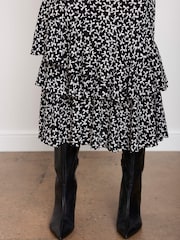 Mint Velvet Black Bow Print Ruffle Midi Skirt - Image 3 of 7