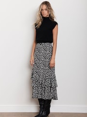 Mint Velvet Black Bow Print Ruffle Midi Skirt - Image 4 of 7