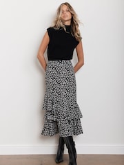 Mint Velvet Black Bow Print Ruffle Midi Skirt - Image 5 of 7