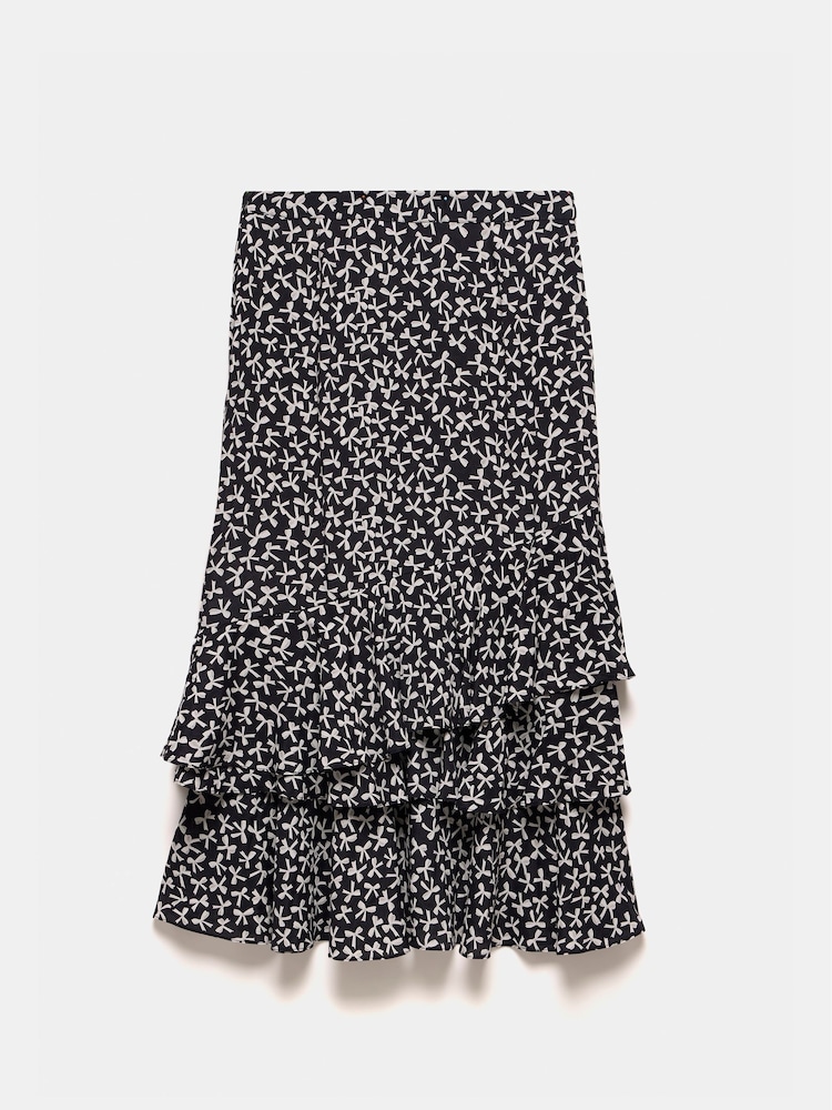 Mint Velvet Black Bow Print Ruffle Midi Skirt - Image 7 of 7