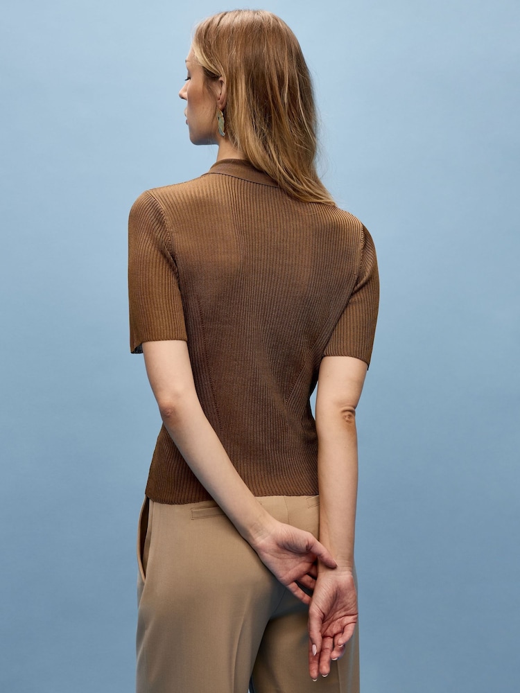 Vivere Amelia Mânecă scurtă Keyhole Knitted Top - Image 3 of 5
