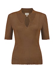 Vivere Amelia Mânecă scurtă Keyhole Knitted Top - Image 5 of 5