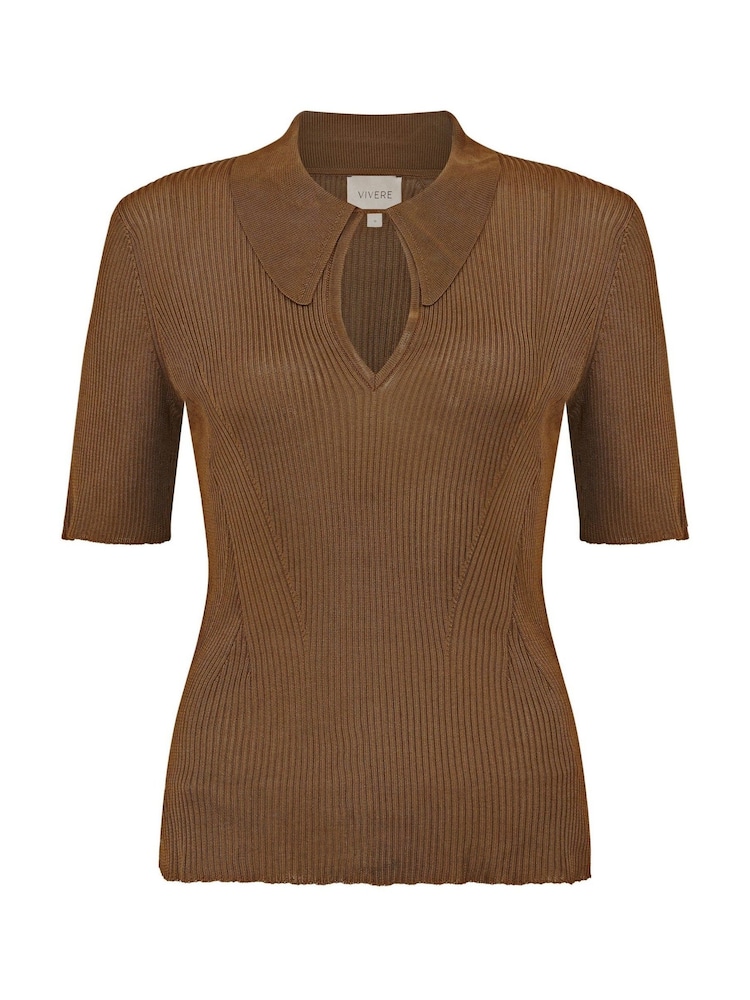 Vivere Amelia Mânecă scurtă Keyhole Knitted Top - Image 5 of 5