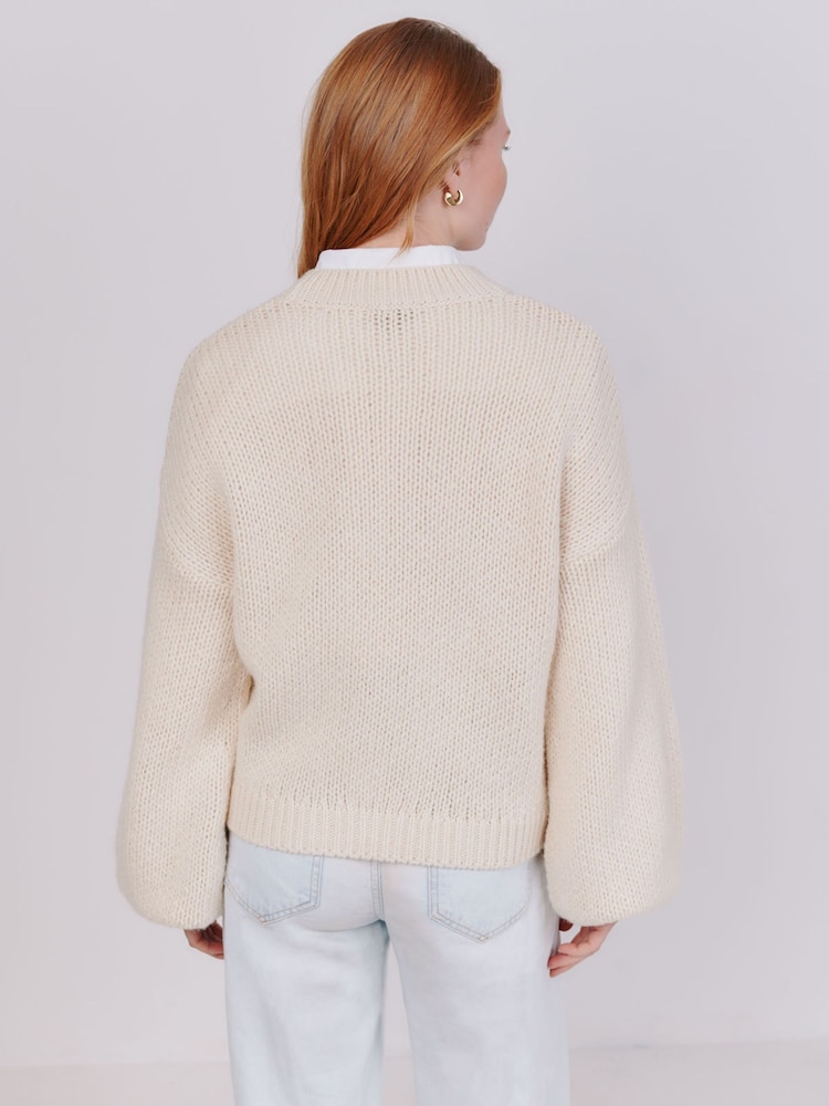 Vivere Cream Sophie Balloon Cropped Jumper - Image 2 of 4