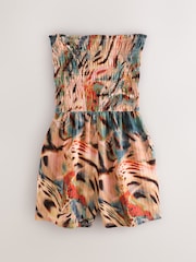 Teal Blue Bandeau Shirred 100% Cotton Playsuit - Image 1 of 3