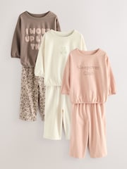 Ecru/Pink Slogan Print Wide Leg Pyjamas 3 Pack (9mths-10yrs) - Image 1 of 7