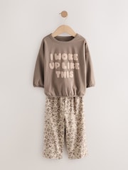 Ecru/Pink Slogan Print Wide Leg Pyjamas 3 Pack (9mths-10yrs) - Image 2 of 7
