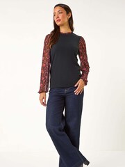 Roman Red 2-In-1 Floral Print Mesh Sleeve Top - Image 2 of 5