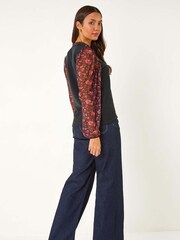 Roman Red 2-In-1 Floral Print Mesh Sleeve Top - Image 3 of 5