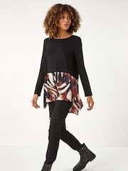 Roman Black 2-in-1 Abstract Print Chiffon Hem Top - Image 1 of 5
