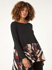 Roman Black 2-in-1 Abstract Print Chiffon Hem Top - Image 2 of 5