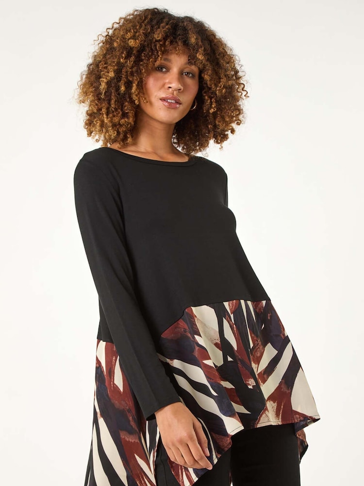 Roman Black 2-in-1 Abstract Print Chiffon Hem Top - Image 2 of 5