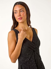 Roman Black Sparkle Floral Stretch Wrap Dress - Image 4 of 6