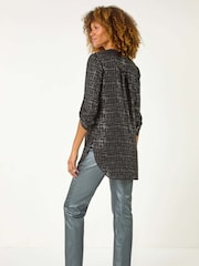 Roman Metallic V-Neck Print Blouse - Image 5 of 6