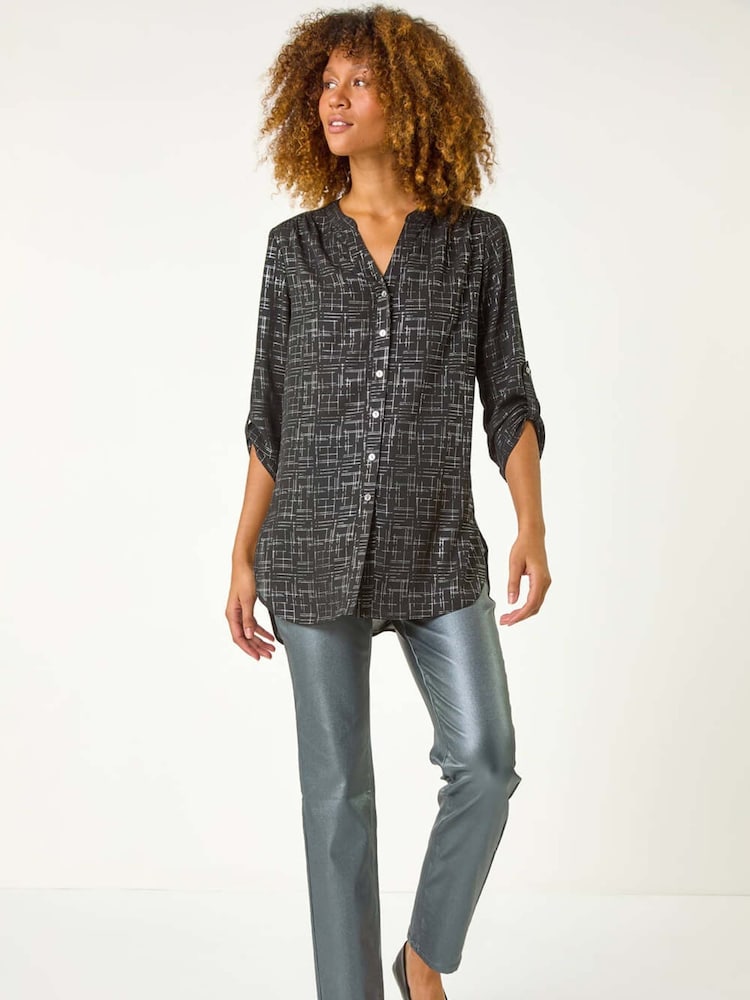 Roman Metallic V-Neck Print Blouse - Image 6 of 6