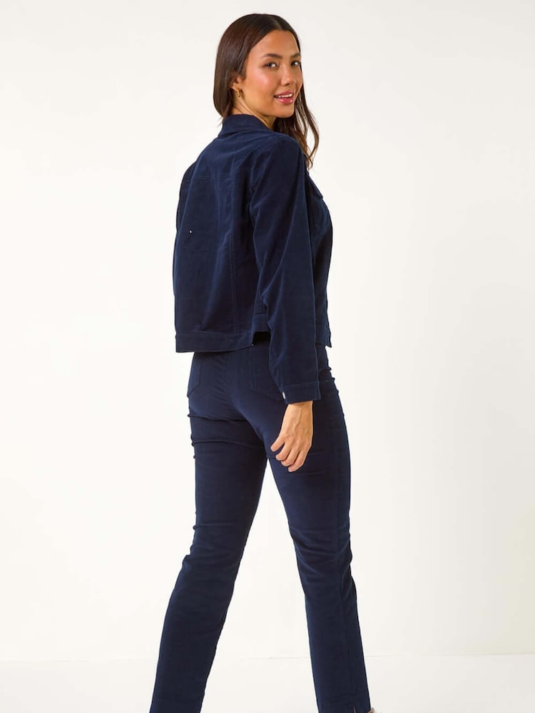 Roman Blue Corduroy Pocket Detail Stretch Jacket - Image 3 of 5