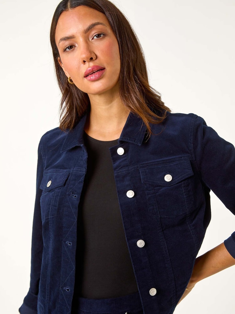 Roman Blue Corduroy Pocket Detail Stretch Jacket - Image 4 of 5