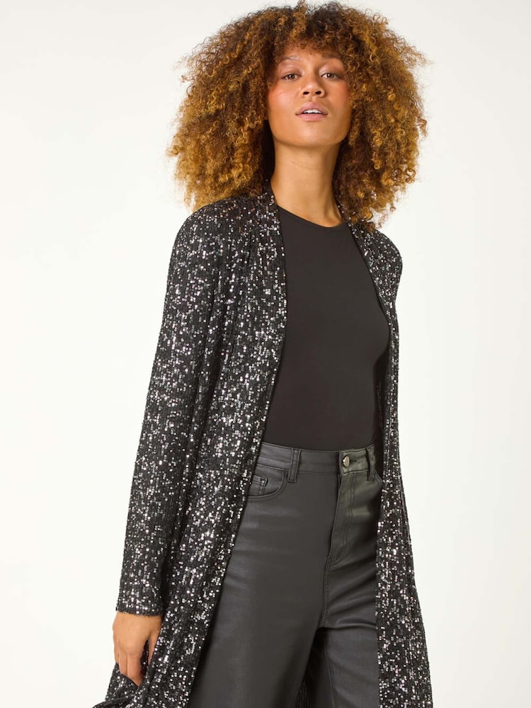 Roman Black Longline Sequin Stretch Jacket - Image 1 of 5