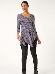 Roman Purple Spot Print Asymmetric Stretch Tunic - Image 1 of 5