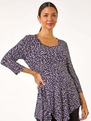 Roman Purple Spot Print Asymmetric Stretch Tunic - Image 2 of 5