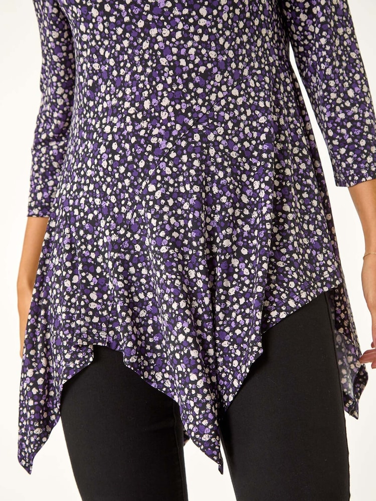 Roman Purple Spot Print Asymmetric Stretch Tunic - Image 5 of 5 Roman Purple Spot Print Asymmetric Stretch Tunic - Image 5 of 5