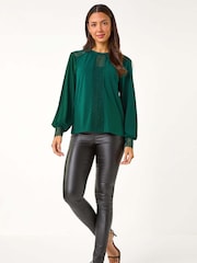 Roman Green Lace Trim Detail Stretch Top - Image 1 of 5